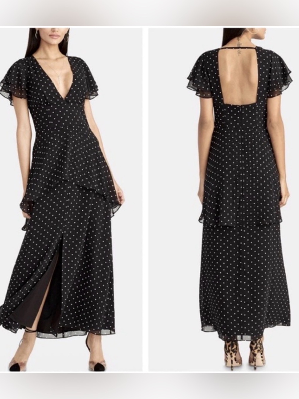 RACHEL Rachel Roy Polka Dot Tiered Maxi Dress Size 12 Black and White